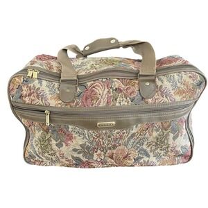 Vintage Jaguar Floral Tapestry Travel Bag CarryOn Overnight Vanity Case Luggage